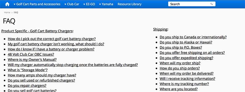 FAQ Sales Strategy Example FAQ page for e-commerce store